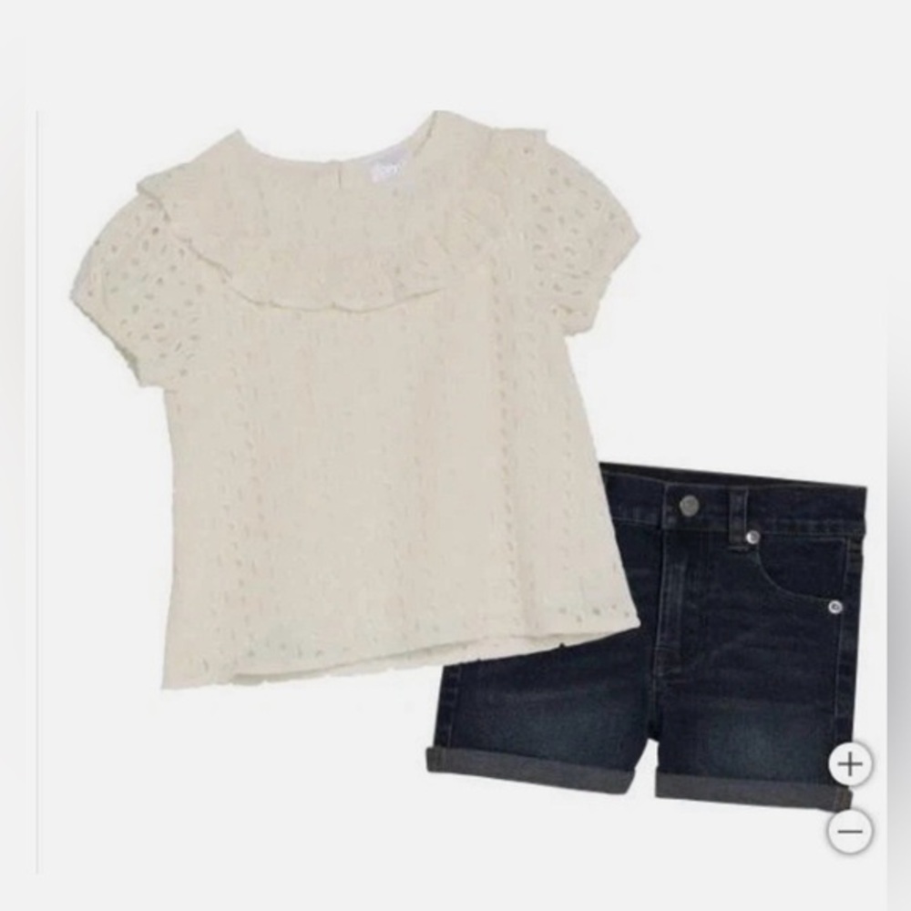 NWT  Koala Kids 2 Piece Cream Eyelet Blouse and Denim Shorts size 4T